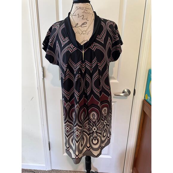 Tibi Women's sz 6 Tribal Print 100% Silk Shift Dress Tunic Mini Cap Sleeve Fall - Picture 2 of 10